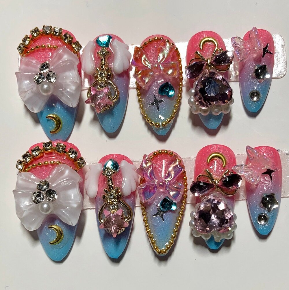 Cute Kawaii Sailor Moon Magical Girl Themed Handmade Press-On Nails Small Large